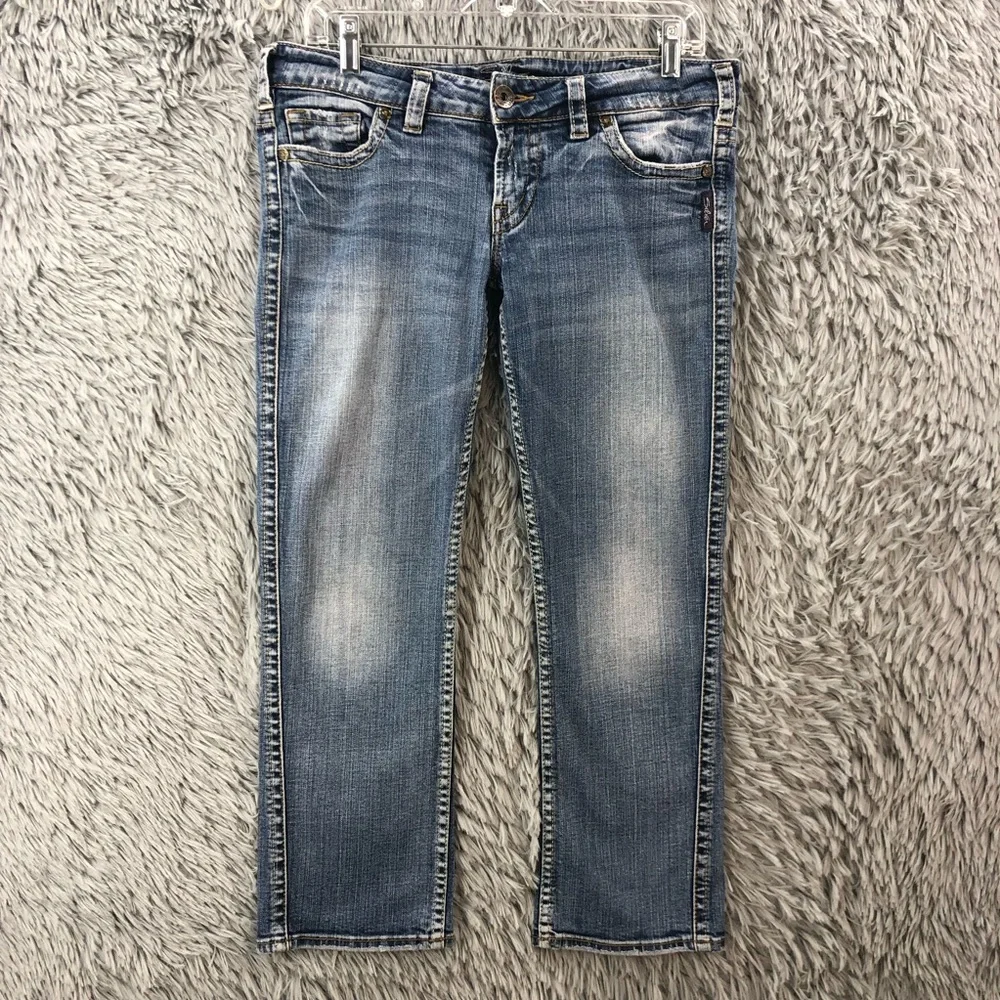 Silver Jeans Capris Womens 30 Frances Capri Medium Wash Whiskered Blue Denim